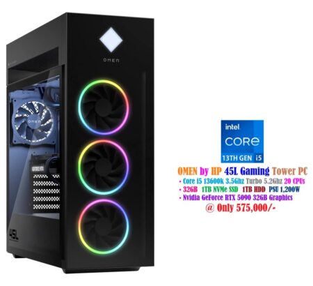 HP OMEN 45L Gaming Tower Core i5 13600K 3.5Ghz 20 CPUs 32GB 1TB NVMe SSD 1TB HDD PSU 1200W Nvidia GeForce RTX 5090 32GB Graphics
